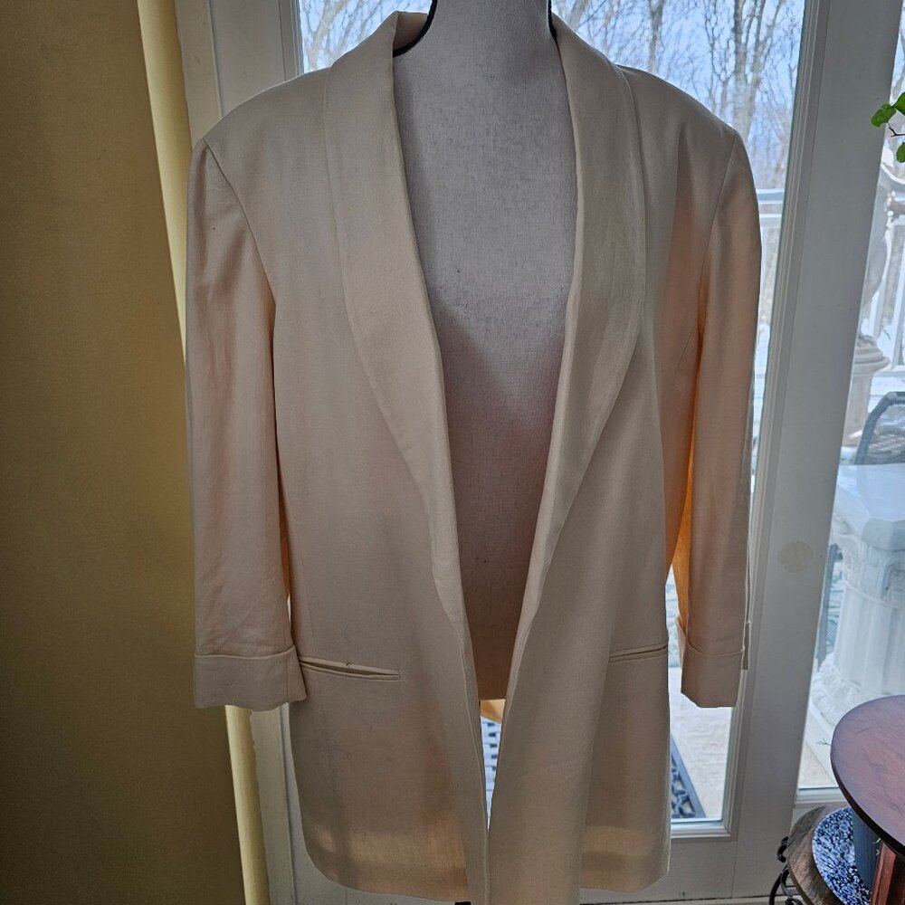 ANNE KLEIN Beige  Linen OPEN FRONT CAREER JACKET BLAZER SIZE XL